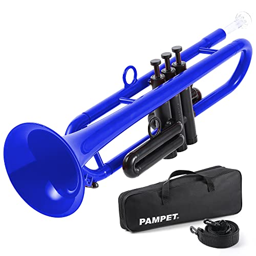 PAMPET Professional Plastic Bb Trumpet Standard Trumpet Set for Student Beginner With 7C Mouthpiece and 3C Mouthpiece,Bb Trumpet Instrument, Blue