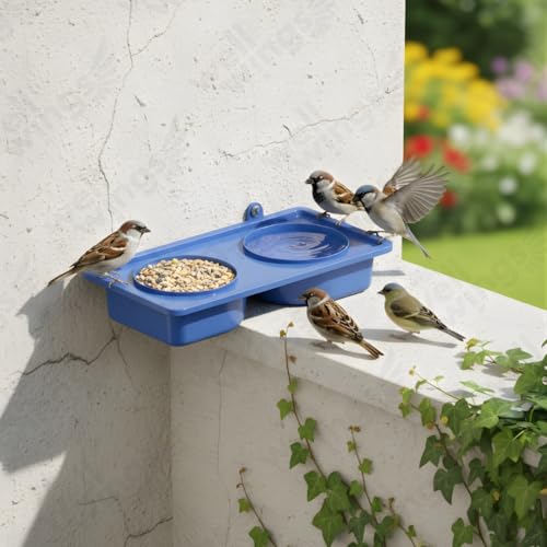Image of 2-in-1 Dana Pani Bird Feeder Tray for Balcony - Hanging Bird Feeding Station with Water Bowl and Seed Tray Hanging Bird Bath for Sparrow,Wild Birds (Pack of 1)