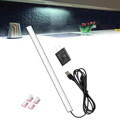 JUSJUBR Black Under Cabinet Lighting Plug in, Under Counter Lights, 12 Inch Dimmable LED Light Bar...