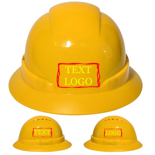 Customized Safety Hard Hat Construction Work Safety Helmet Adjustable Ratchet Suspension Full Brim with Abs Shell Construction hat?Style1/Yellow?