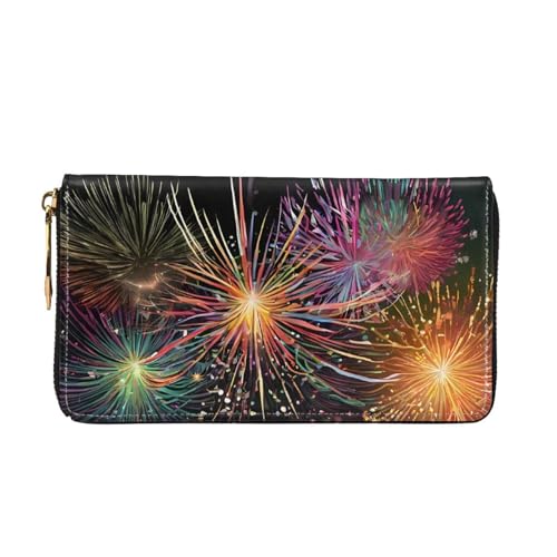 (Explosion Firework 3D) Faux Leather Wallet Long Clutch Zipper Purse Card Holder Travel Coins Cash Organizer Phone Pocket 7.48 x 4.13 x 0.9 inches2