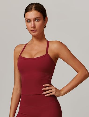 Image of QBGJTD Womens Longline Sports Bras Cross Back Active Gym Yoga Padded Workout Crop Tank Top with Built in Bra