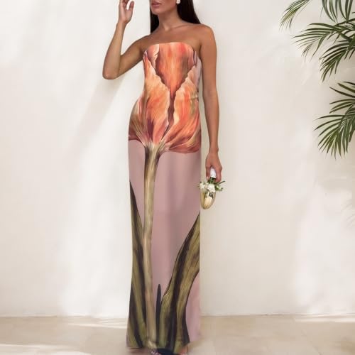 Image of Zwirelz Women Strapless Maxi Dress Boho Floral Print Flowy Long Tube Dress Off Shoulder Loose Beach Sundress