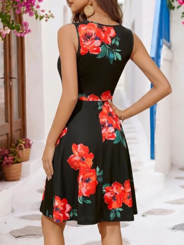 Image of OURIN Women's Spring Deep V Neck Sleeveless Floral Sundresses with Pockets Flowy Summer Dresses for Women
