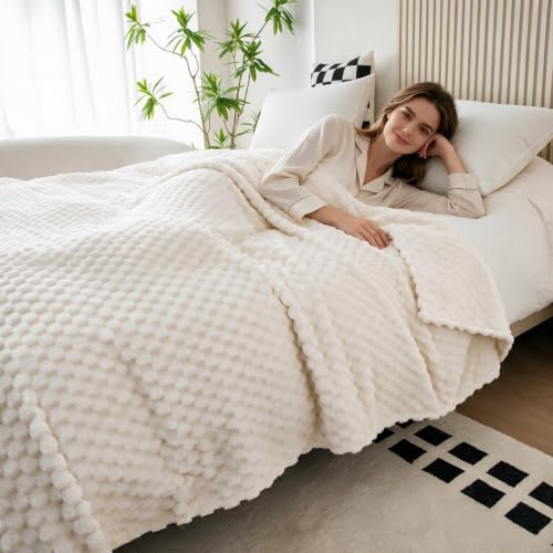 Exclusivo Mezcla Manta de Lana 3D Large Throw para Sofá, Marfil miniatura 2
