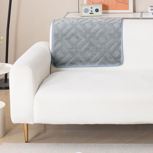 Image of HOKIPO 'Velvet Maze' Premium Sofa Backrest Cover Mat 55x80 cm with Anti-Slip Backing | 1 Pc - Dark Grey (AR-6279-DGRY)
