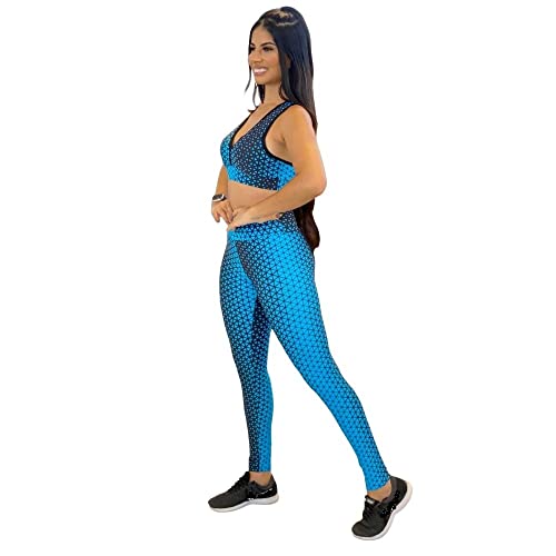 Conjunto 3 Pçs Roupa Academia Calça Shorts Top Nadador (Azul, M)