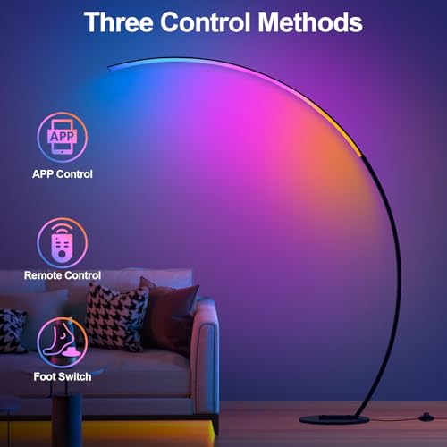 RGB Floor Lamp with 3 Color Temperatures, Ultra Bright 1800LM Smart Arc LED Floor Lamp with Remote Control, Music Sync, Scene Modes, Modern Standing Tall Lamp for Bedroom Living Room Gaming Rooms - Thumbnail 5