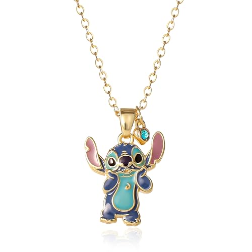 Disney Lilo & Stitch Women's Necklace Collection – Featuring Angel and Stitch Pendants, Silver-Plated and 18kt Gold Flash-Plated, Officially Licensed