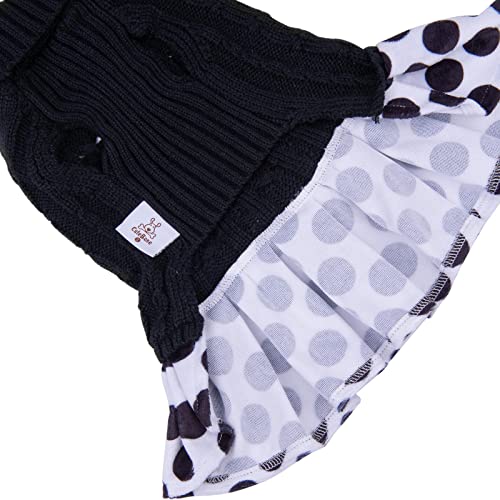 Cutebone Dog Sweater Dress Polka Dot Knit Turtleneck Puppy Sweater With Bowtie Leash Hole Pullover Winter Dress For Small Dogs #TOP4