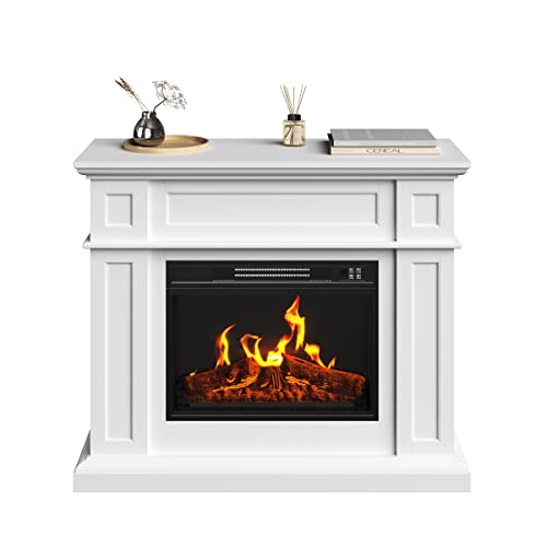 Electric Fireplace With Mantel - Freestanding Heater With Remote Control, Adjustable Led Flames And Faux Logs - Living Room Decor By Northwest (White) #TOP1