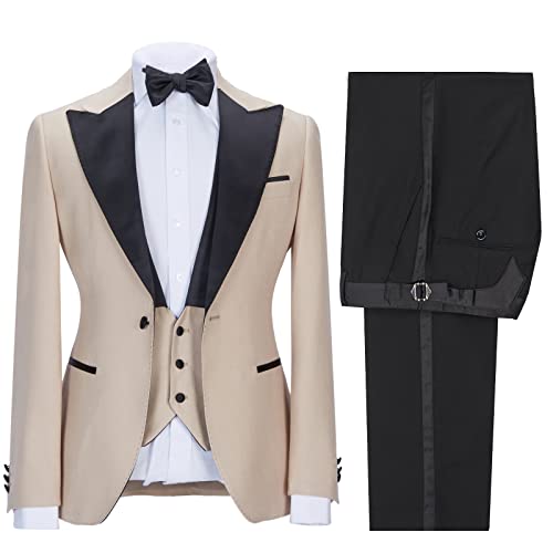 Men Suit 3 Pieces Stylish Peak Lapel Tuxedo Solid Suit Slim Fit Men Suit for Wedding Prom