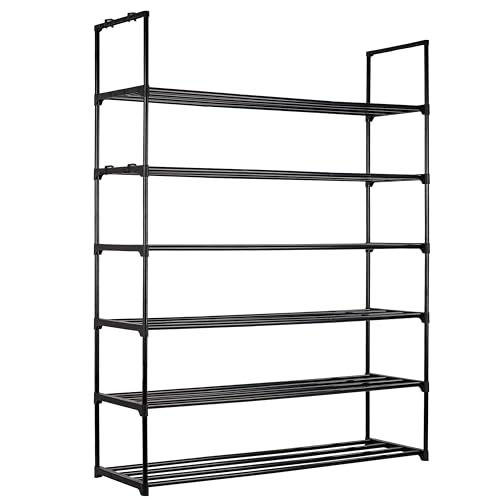 Sundaze Shoe Rack - 6 Tier Metal Shoe Rack for Front Door Entrance, Sturdy Tall Shoe Organizer for Closet, Bedroom, Entryway, Garage, Black Metal Shoe Shelf, Holds Up to 30 Pairs