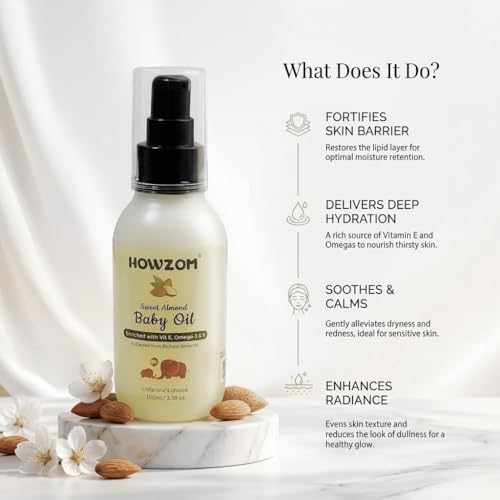 Image of Pure Sweet Almond Oil for Baby Body Massage Oil Enriched with Vitamin E & Omega-3 | Cold Pressed Badam Oil for Newborn Skin & Hair Nourishment | 100ml