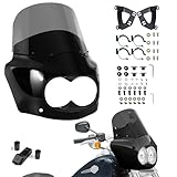 BOSYCY Motorcycle Fairing Windshield Kit for Harley Dyna Fat Bob FXDF 2008-2017, Dual Headlight Fairing with 11' Smoke Motorbike Windscreen 48-58mm Forks with Extension