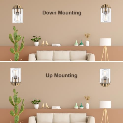 CRAFTRONOS Set of Two Modern Wall Sconces,1-Light Gold Vanity Light Fixtures, Matte Brass Farmhouse Wall Mount Lights with Metal Clear Glass for Bathroom Mirror Living Room Bedroom Hallway E26 Base by CRAFTRONOS - Image 6