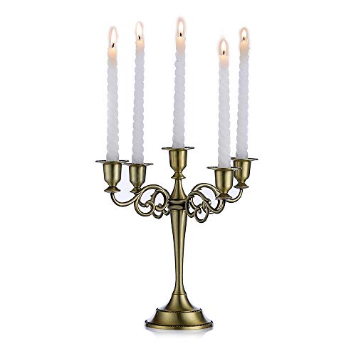 Sziqiqi Candelero con 5 Cabezas para Bodas Candelero De Aleación De Zinc Candelero para Mesas Cenas con Velas Decoraciones para Hotels Ornamentos Decorativos, Bronce