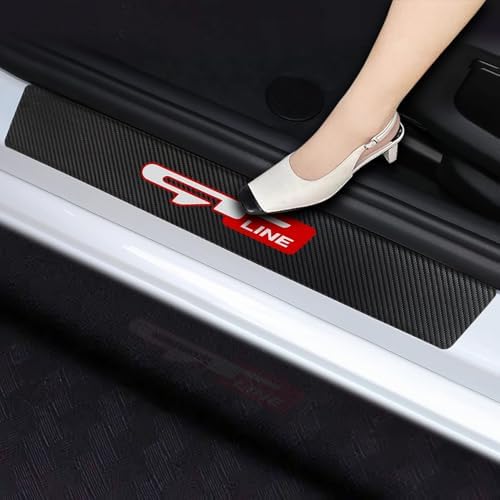 4PCS for Kia GT-Line Carbon Fiber Style Leather Car Door Sill Protector Anti-Dirty Scuff Plate Cover Guard Sills Protector Trim, Welcome Pedal Protect Accessories (WhiteRed)