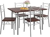 CASARIA® Conjunt Mesa i Cadires de Menjador Set de Mobles de Cuina Joc Complet Roure Fosc 110x70cm Fusta MDF 5 Pzs.Tipus Industrial Estalvia Espai per a 4 Persones