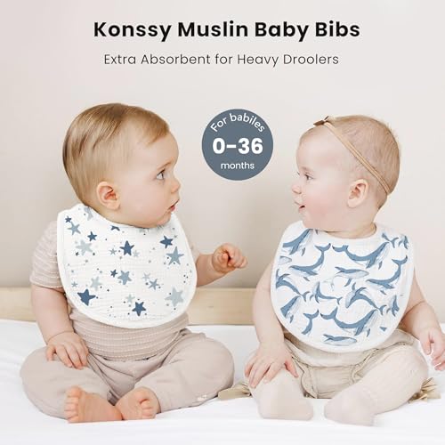 Image of Konssy Muslin Baby Bibs 8 Pack Baby Bandana Drool Bibs Cotton for Unisex Boys and Girls, Soft Absorbent Set for Teething and Drooling