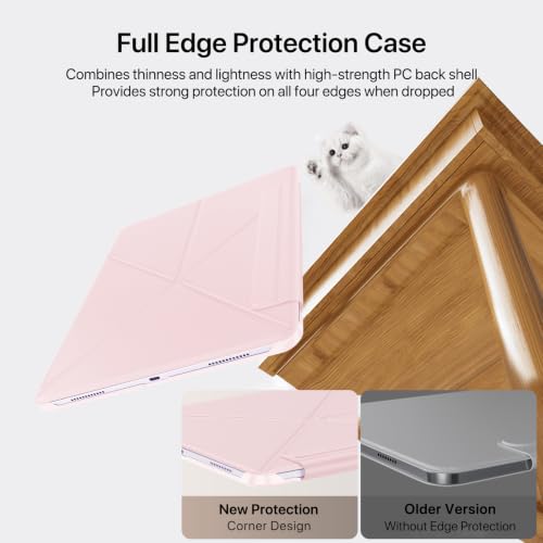 Image of for iPad Pro 11 Inch Case 2022 /2021 /2020, Magnetic Slim Foldable Multi-Angle Folio Case with PU Leather, Auto Wake /Sleep & Hidden Pencil Holder (Pink, iPad Pro 11 in 2020 /2021 /2022)