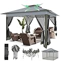 COBIZI 13x13 Pop Up Gazebo On Clearance Easy Up Outdoor Gazebo Waterproof Upgrade Portable Gazebo with Mosquito Nettings, Double Vented Roof and Carry Bag for Patio Garden(Dark Gray)