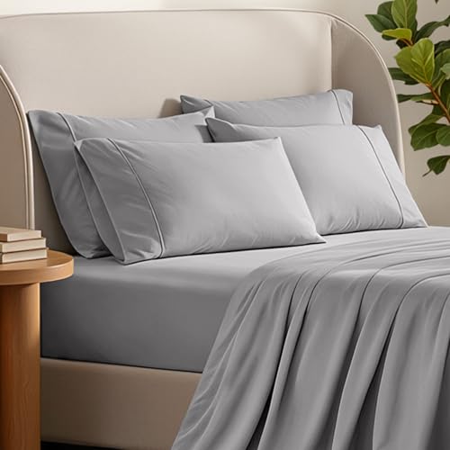 Image of Bare Home Microfiber Bulk Pillow Cases - Standard /Queen Size Set of 4 - Cooling Pillowcases - Double Brushed - Light Grey Pillowcases 4 Pack - Easy Care (Standard - 4 Pack, Light Grey)