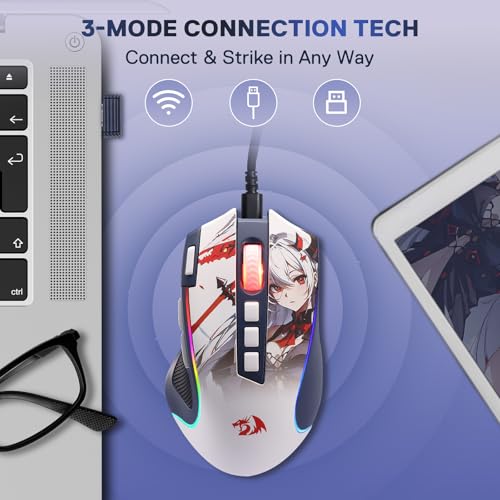 Image of Redragon Anime Gaming Keyboard and Mouse Combo, K719 PRO 95-Key Wireless Gasket Mechanical Keyboard w /1.14'' TFT Screen & Knob + M612AK PRO 8000 DPI Mouse w /9 Programmable Buttons, 3-Mode Bundle