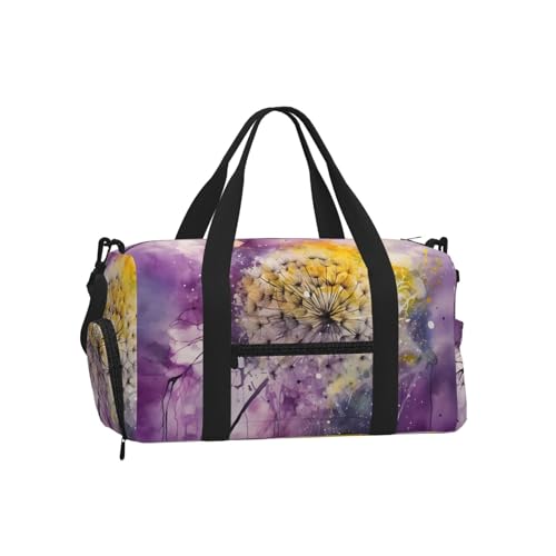 Sac de sport léger et imperméable motif pissenlit violet avec compartiment à chaussures de fitness
