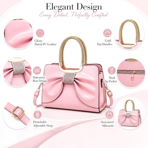 Shoulder Bags for Women, Retro Vegan Leather Handbags with Lock Closure, Y2K Vintage Purse Medium Structured Top-Handle Satchel for Work Travel Party (Pink) - image 3