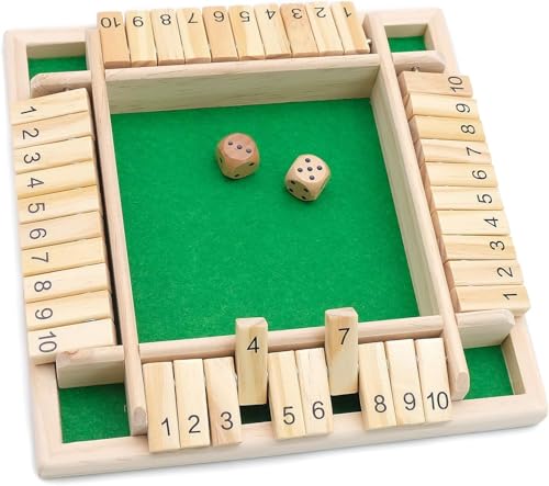 4-spelare Shut The Box-spel, brädspel av trä, klassiskt tärningsspel, klassiska matematiska spel, lämplig för familjer, möten, barspel, grön