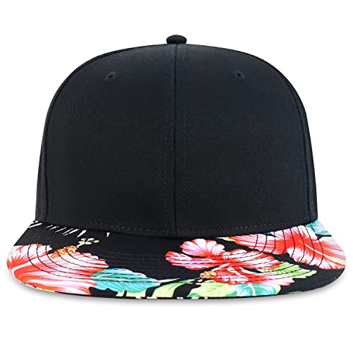 Image of Armycrew Hawaiian Hibiscus Floral Print Flat Bill Snapback Oversized 2XL Cap
