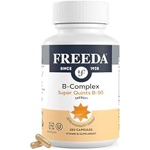 FREEDA B-Complex Capsules Super Quints B-50 B2 B3 Niacinamide B6 B12 + Biotin + Folic Acid + Choline & Inositol Vegan 250 Capsules