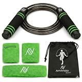 Comba Crossfit Ajustable AmiVida – Cuerda de Saltar de Acero para Fitness, Boxeo y HIIT – Kit con Muñequeras con Bolsillo, Cinta Deportiva y Bolsa de Transporte