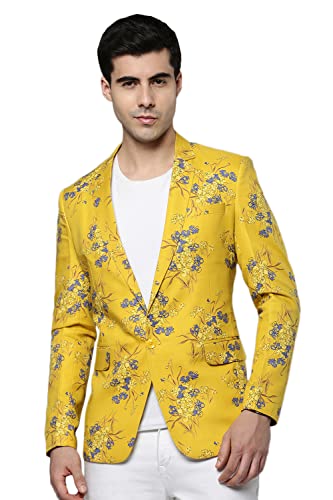Image of SHOWOFFFF Men Printed Front-Open Casual Blazer | Notched Lapel Full Sleeves Cotton Blazer for Mens | Slim Fit Regular Length Blazer for Men's