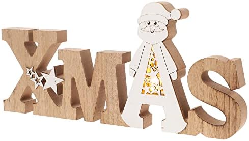 LIOOBO Christmas Lights Crafts Decorations Desktop Creative Decor Christmas Ornaments Christmas Log Carving Decoration for Home and Store (Pattern B Christmas Tree Elk Letters Shape)
