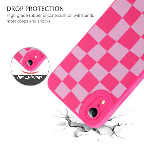 Image of ZIYE for iPhone XR Case Hot Pink Grids Plaid Checkerboard Pattern