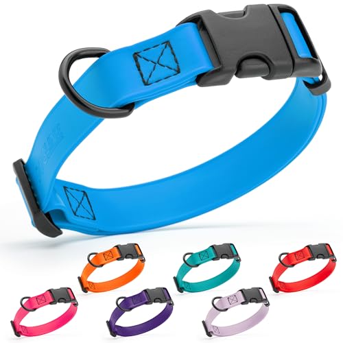 Image of Dogline Biothane Waterproof Dog Collar with Quick Release Buckle Strong Coated Nylon Webbing with Odor- Proof for Easy Care Easy to Clean Fits Small Medium or Large Dogs, Dogline Blue 1 inch W 15-23 inch L