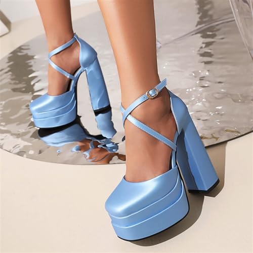 Women's Platform Chunky Heels Closed Toe Block Ankle Strap Dress Wedding Party Pumps Shoes2