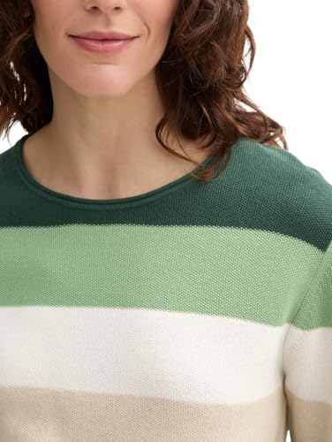 Tom Tailor Damen Strickpullover mit Rundhals, 37226 - Green Beige Block Stripe, XL – Ansicht 4