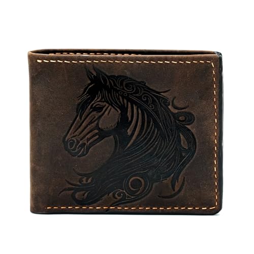 Image of Genuine leather handcrafted wallet, bifold Classic Style, Horse design