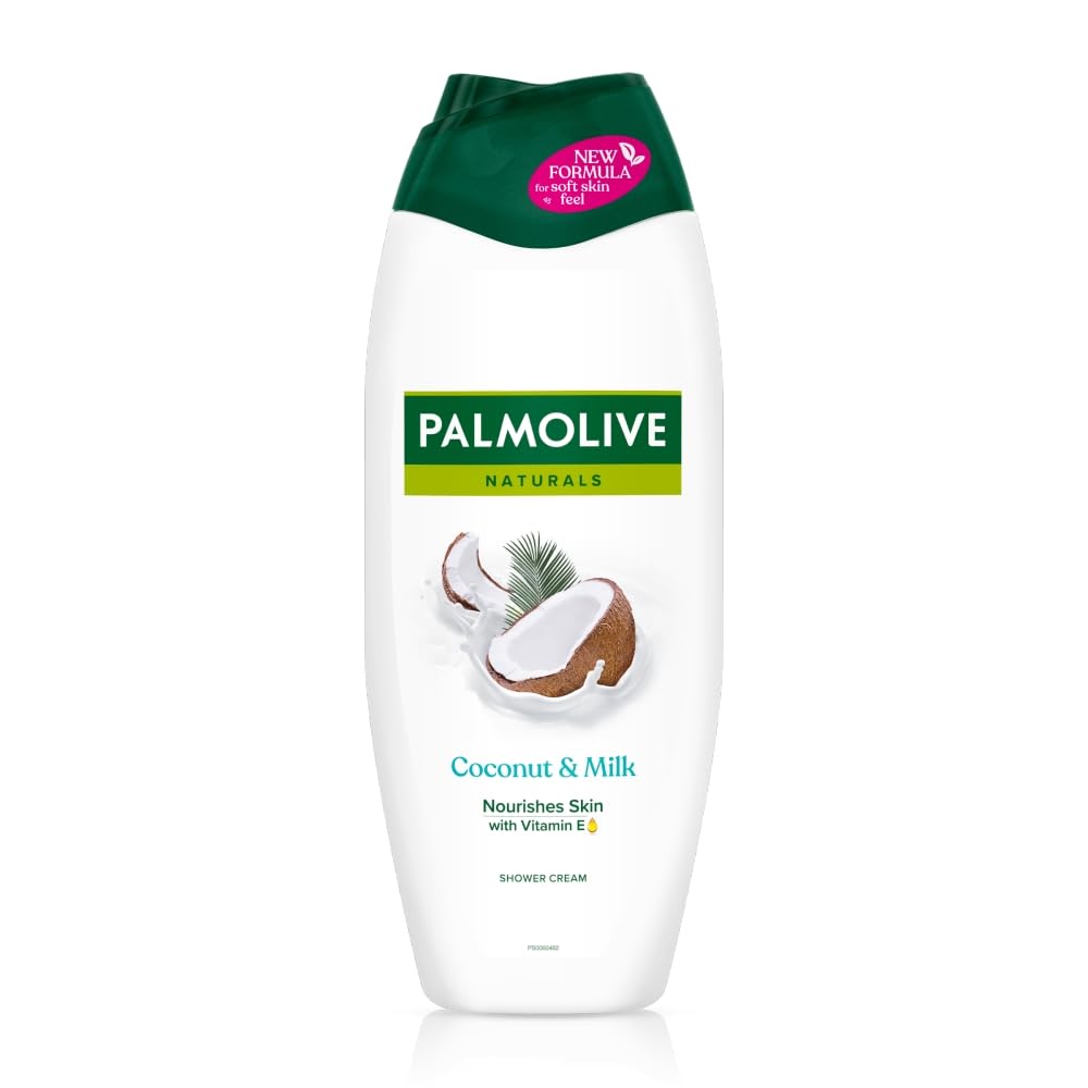 Palmolive Naturals Coconut & Milk Shower Gel and Body Wash 500ml, vitamin E body wash to nourish skin, leaves skin feeling soft, with plant-based almond milk, ingredients of 95% natural origin