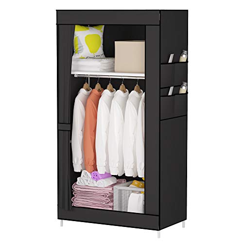 UDEAR Armario de Lona portátil de pie pequeño Organizador de Almacenamiento de Ropa, Color Negro