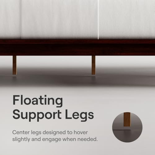 Image of Nectar Bamboo Platform Bed Frame & Upholstered Headboard - Twin XL - Walnut /Linen - Floating Center Support Legs - 12 inch Height - Easy Tool Free Set Up - Sturdy Wooden Slats - Holds Up To 500 lbs