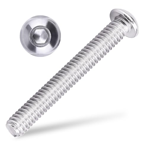 Image of 1 /4-20 x 2 Button Head Socket Cap Bolts Screws, 304 Stainless Steel 18-8, Allen Hex Drive, Bright Finish, Fully Machine Thread, Pack of 25