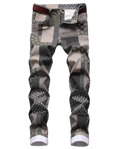 Men's Casual Stylish Straight Slim Fit Jeans Young Hiphop Skinny Printed Pants