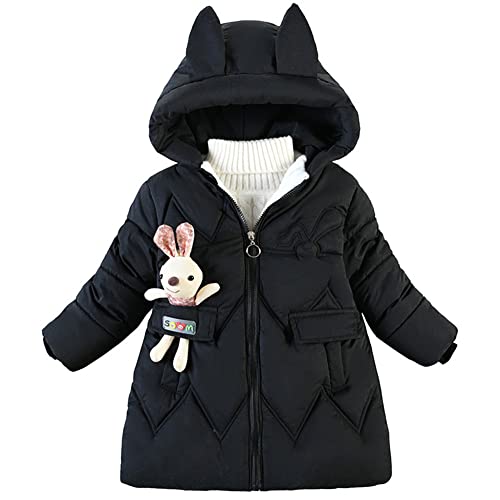 LSERVER Manteau Fille Encapuchonné Mignon Dessin Animé Manteau Coupe-vent Chaude Enfant Veste Confortables Rembourrés D'extérieur Vêtements pour Âge 2-7 Ans, Noir, 110 Cover