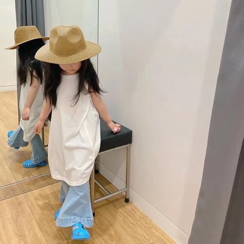 Kids Straw Fedora Baby Girls Wide Brim Summer Travel Beach Cap Sun Hat Boys UPF50 Western Panama Bucket Hat 2-8 Yrs2