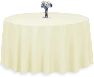 LTC LINENS LinenTablecloth 120 in. Round Polyester Tablecloth Ivory