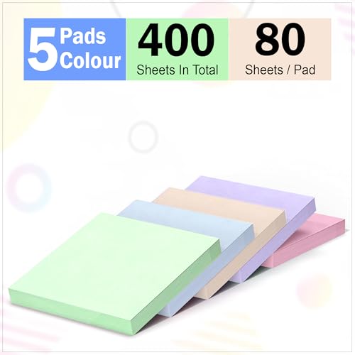 Image of GLUN 3x3 Inch Super Sticky Notes Pack 400 Sheets Pastel Multicolor Paper Self-Adhesive Memo Pads, Strong 2X Adhesion for Office, School & Home Use